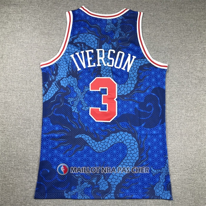 Maillot Philadelphia 76ers Allen Iverson NO 3 Asian Heritage Throwback 1996-97 Bleu